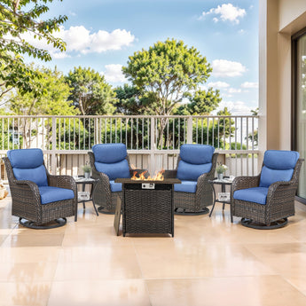 7 Piece Swivel Rocker Patio Chairs Set with Fire Pit Table, NTS Series