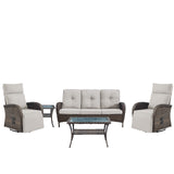 5-Piece Premium Patio Set: PE Wicker Swivel Recliner + Removable Sofa & Chaise Lounge - Adjustable Backrest/Footrest with Coffee Table, NDS Series - Belord