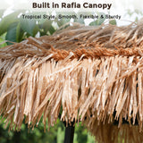 Belord 3-piece outdoor tiki bar set with canopy, wicker table, bar stools, wine rack, and storage for patio entertaining.