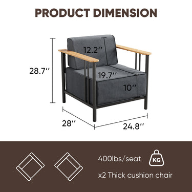 2 Pieces Outdoor Patio Chairs with 10 Inch Cushion, BINGLI Series