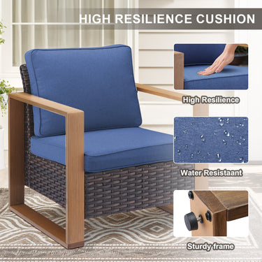 Belord ergonomic high-back wicker patio chair with deep seat and 15° tilt, perfect for outdoor conversation sets.