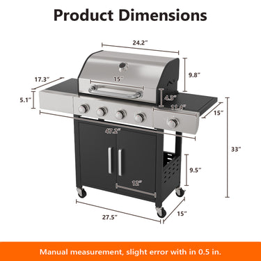 4-Burner Propane Gas Grill – 50,000 BTU, Side Burner, 474 sq.in.