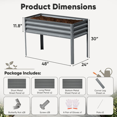 48" Elevated Galvanized Raised Garden Bed – 22" Tall, 30 Cu.Ft.
