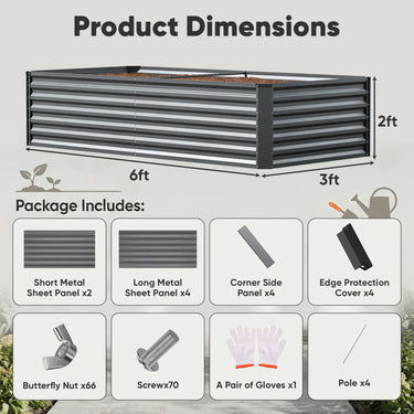 6x3ft Galvanized Raised Garden Bed – 24" Deep, 269 Gal, 20-Year Lifespan