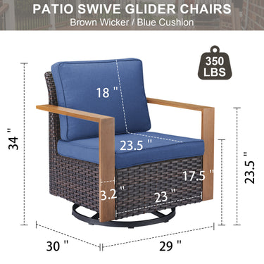 Belord oversize wicker swivel rocker chair with water-resistant cushion, perfect for patio conversation sets, featuring 360° swivel and gliding.