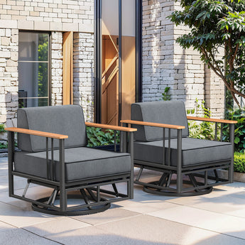 Pair of Belord patio swivel rocker chairs with 6-inch cushions, sturdy design, suitable for outdoor seating, part of BINGLI Series.
