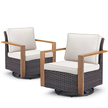 Belord oversize wicker swivel rocker chair with water-resistant cushion, 360° swivel and gliding for patio conversation sets.