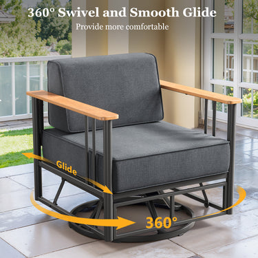 Pair of Belord patio swivel rocker chairs with 6-inch cushions, sturdy design, and 350-pound weight capacity, part of BINGLI series.