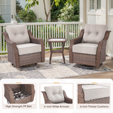 Belord 6-piece wicker swivel glider patio set with sofa and ottoman from the OVOLO Series, perfect for outdoor conversation.