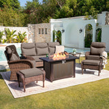Belord luxury 7-piece patio lounge set with metal fire pit table and ottomans, deep cushion seating for outdoor deck evenings
