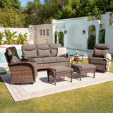 Belord Premium 6-piece patio lounge set with sofa, swivel rockers, ottomans, and deep cushions for outdoor relaxation.
