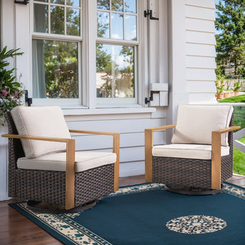 Belord oversize wicker swivel rocker chair with water-resistant cushion, 360° swivel and gliding for patio conversation sets.