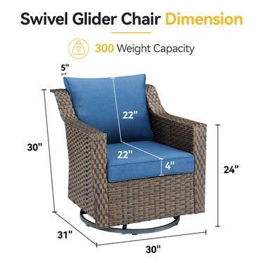 Belord 2-piece outdoor swivel glider chair set from the DAR Series, featuring cushioned patio conversation chairs with metal frames.