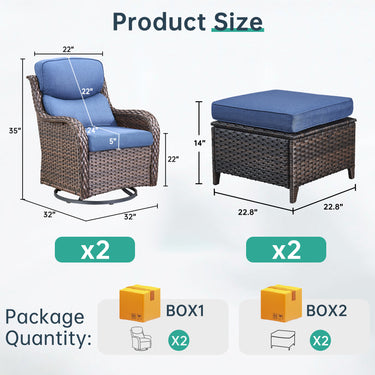 4-Piece Outdoor Swivel Rocker Patio Chairs with 2 Ottomans, NTS Series