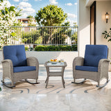 Belord 3-piece wicker rocking chairs set with side table from NDS Series, featuring woven wicker seats and a matching table for outdoor lounging.