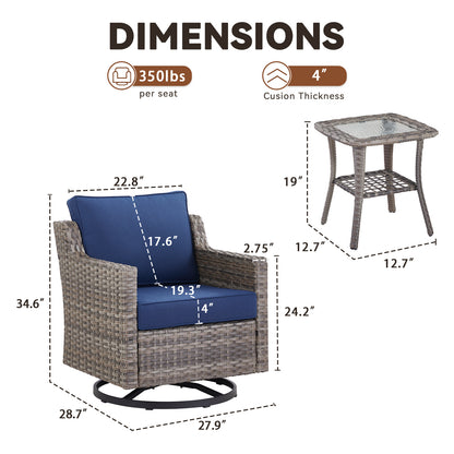 6-Piece Set: Swivel Rocker Chairs (Set of 4) & 2 Side Tables — All-Weather PE Rattan for Patio & Deck, FG Series