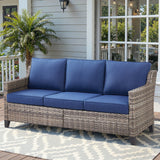 Belord outdoor 3-seat wicker patio sofa with thick cushions, stylish and comfortable for outdoor living spaces.