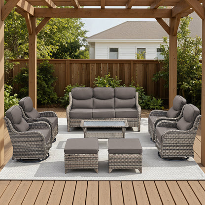 Premium Outdoor 8PCS Sofa Set with Coffee Table for Garden & Deck – 6" Cushion Comfort, NT Series