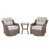 Belord 3-piece outdoor wicker swivel glider chair and side table set from the OVOLO Series, featuring comfortable seating and stylish design.
