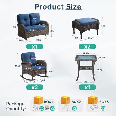 Belord 6-piece patio conversation set with glider loveseat from the NDS Series, featuring comfortable outdoor lounge and seating.