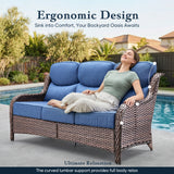 Belord oversized 3-seater wicker sofa with high back and 6-inch cushions, stylish outdoor seating for comfortable relaxation.