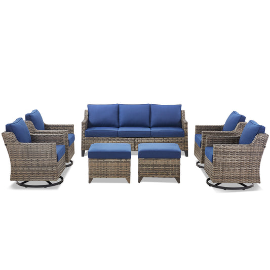 7-Piece Swivel Conversation Set — Includes Sofa, 4 Swivel Chairs & 2 Ottomans for Patio & Garden, FG Series