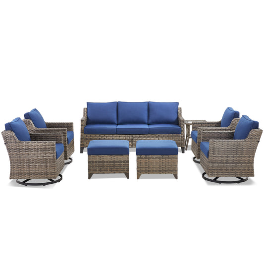 9-Piece Swivel Conversation Set — Sofa, 4 Swivel Chairs, 2 Ottomans & Side Table for Garden & Porch, FG Series