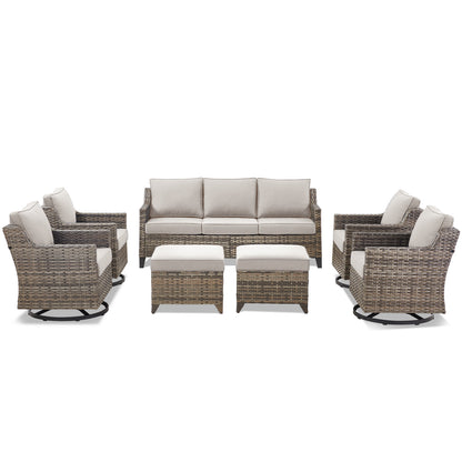 7-Piece Swivel Conversation Set — Includes Sofa, 4 Swivel Chairs & 2 Ottomans for Patio & Garden, FG Series