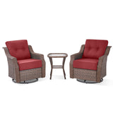 Belord 3-piece outdoor wicker patio conversation set with swivel glider chairs and side table in the OVOLO Series.