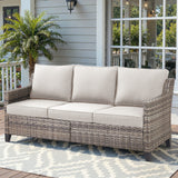 Belord outdoor 3-seat wicker patio sofa with thick cushions, ideal for garden or patio outdoor seating.
