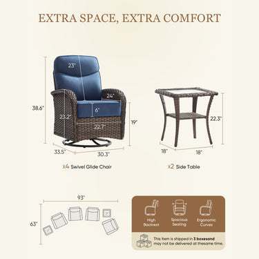6 Piece Wicker Swivel Glider Patio Chairs with Side Table, ND Series