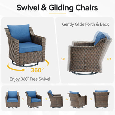 Belord 2-piece outdoor swivel glider chair set from the DAR Series, featuring comfortable patio conversation chairs with cushions.