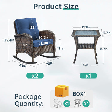 Belord 3-piece wicker rocking chairs lounge set with side table, perfect for outdoor relaxation and stylish seating.