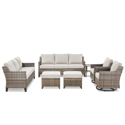 7-Piece Conversation Set with Twin Sofas: 2 Swivel Chairs, 2 Ottomans & Side Table, FG Series