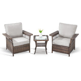 Belord outdoor wicker patio chair set with three chairs and side table, perfect for garden or patio seating.