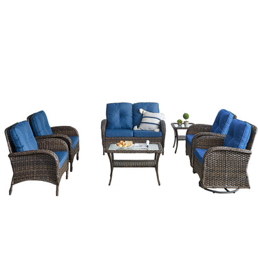 Patio Conversation Set 7-Piece with Loveseat, Swivel Glider Chairs, Patio Chairs, Coffee Table, and Side Table, NDS Series - Belord