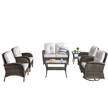 Patio Conversation Set 7-Piece with Loveseat, Swivel Glider Chairs, Patio Chairs, Coffee Table, and Side Table, NDS Series - Belord