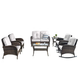 Patio Conversation Set 7-Piece with Loveseat, Rocking Chairs, Patio Chairs, Coffee Table, and Side Table, NDS Series - Belord