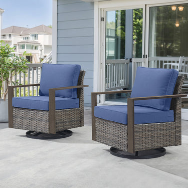 Belord oversized wicker swivel rocker chair with water-resistant cushion and 360° swivel for patio conversation sets.