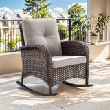 Belord patio single PE wicker rocking chair with thick cushions, outdoor furniture for relaxing on the patio.