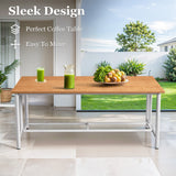 Belord outdoor coffee table from the BINGLI Series with polywood slats and drainage gaps, designed for outdoor use.