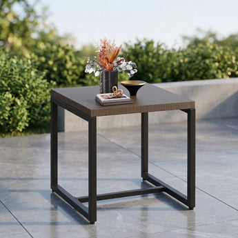 Square Metal Patio Side Table, Wood Grain Top, Rust-Resistant, GRS Series