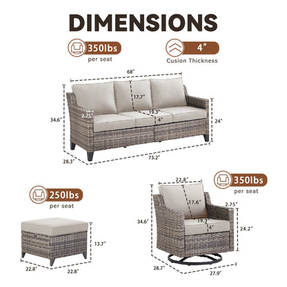 6-Piece Outdoor Sofa & Chair Combination (6-Piece) — High-Back Sectional with Wicker Swivel Rockers, FG Series