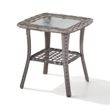 Belord outdoor wicker side table made of all-weather PE rattan, compact design for patio or garden use