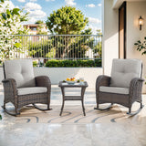 Belord 3-piece wicker rocking chairs set with side table from NDS Series, featuring woven wicker seats and a small matching table.