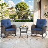 Belord 3-piece wicker rocking chairs set with a side table from the NDS Series, featuring woven wicker seats and a small matching table.