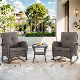 Belord 3-piece wicker rocking chair set with side table, outdoor lounge and seating set in natural wicker finish