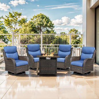 5-Piece Swivel Rocker Patio Chairs Set with Fire Pit Table, NTS Series