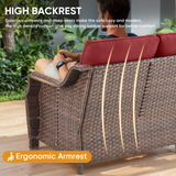 Belord outdoor wicker 3-seat sofa from the OVOLO series with thick cushions, ideal for patio conversation and outdoor lounging.