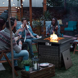 Belord 30-inch round propane fire pit table with hidden tank and 50,000 BTU for patio outdoor heating and ambiance.